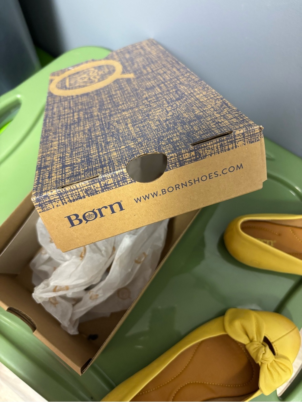Born Yellow Leather Bow Ballet Flats - Picture 3 of 4